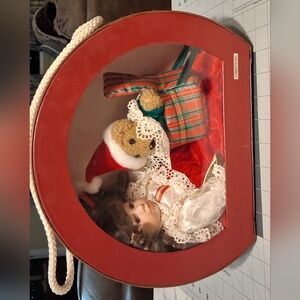 Festive Teddy Bear and Doll Set in Red Box